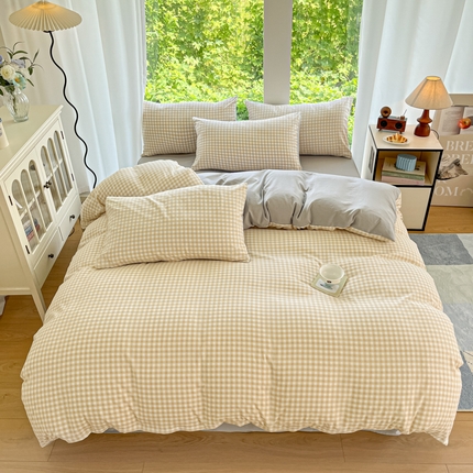 91家纺网 家纺一手货源 找家纺 优承佳生活馆 2025新款水洗云朵四件套（提供买家秀） 黄咖小格