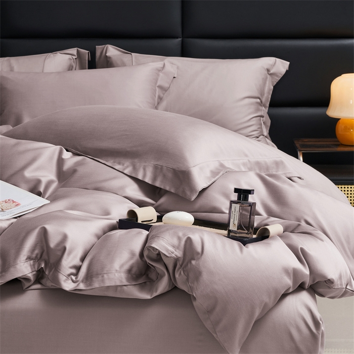 91家纺网 家纺一手货源 找家纺 顾家家居 2024新款7A抗菌兰精天丝棉磨毛纯色四件套 丁香褐