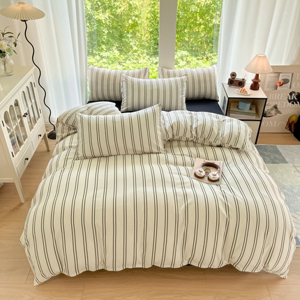 91家纺网 家纺一手货源 找家纺 优承佳生活馆 2025新款水洗云朵四件套（提供买家秀） 竖条卡其