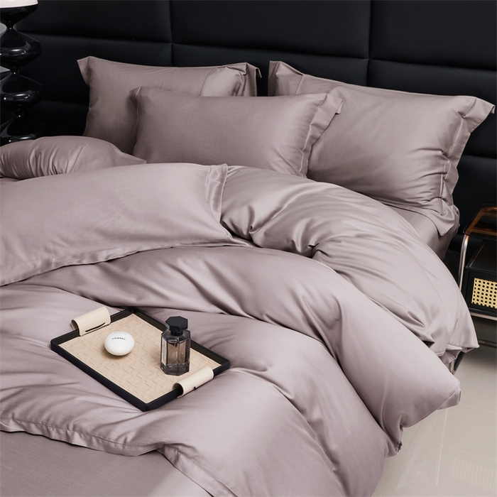 91家纺网 家纺一手货源 找家纺 顾家家居 2024新款7A抗菌兰精天丝棉磨毛纯色四件套 丁香褐