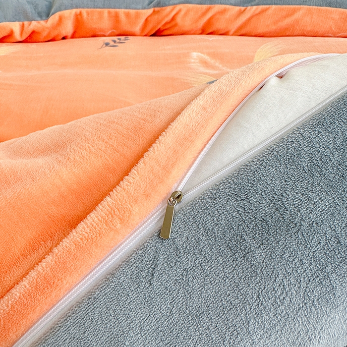 91家纺网 家纺一手货源 找家纺 家贝爱 2025新款A类牛奶绒印花四件套 情人草-桔