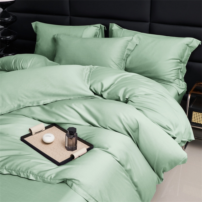 91家纺网 家纺一手货源 找家纺 顾家家居 2024新款7A抗菌兰精天丝棉磨毛纯色四件套 碧绿