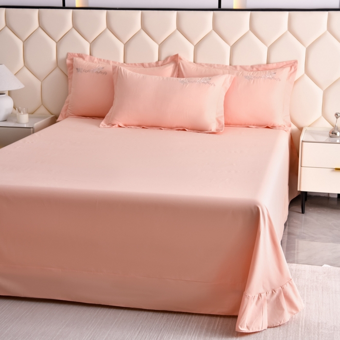 91家纺网 家纺一手货源 找家纺 江南春家纺 【柔-轻密】2025秋冬133x76高精密刺绣100%全棉四件套 【柔-轻密】春漫-果冻玉