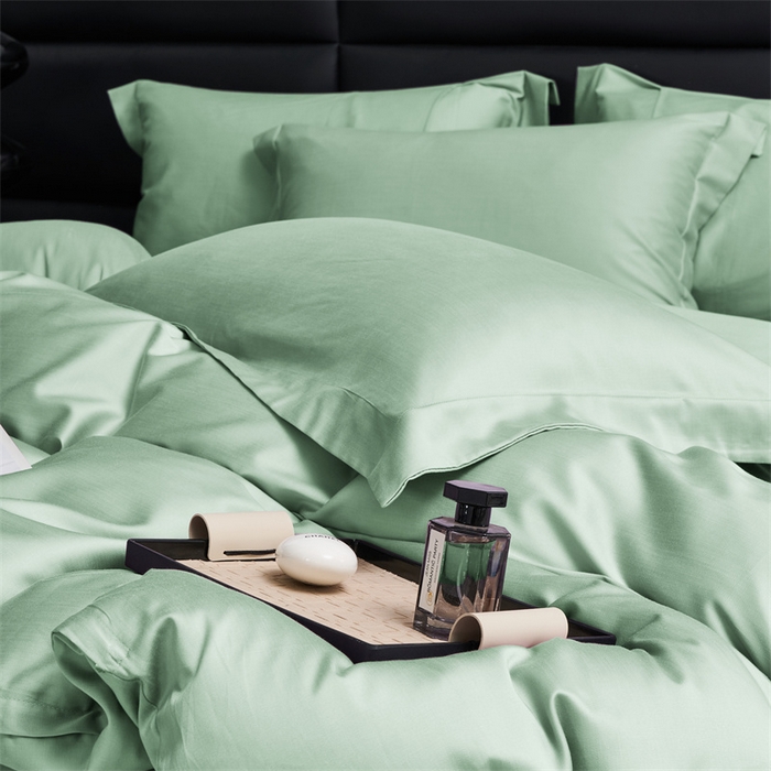 91家纺网 家纺一手货源 找家纺 顾家家居 2024新款7A抗菌兰精天丝棉磨毛纯色四件套 碧绿