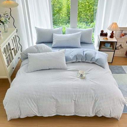 91家纺网 家纺一手货源 找家纺 优承佳生活馆 2025新款水洗云朵四件套（提供买家秀） 迷你格-蓝