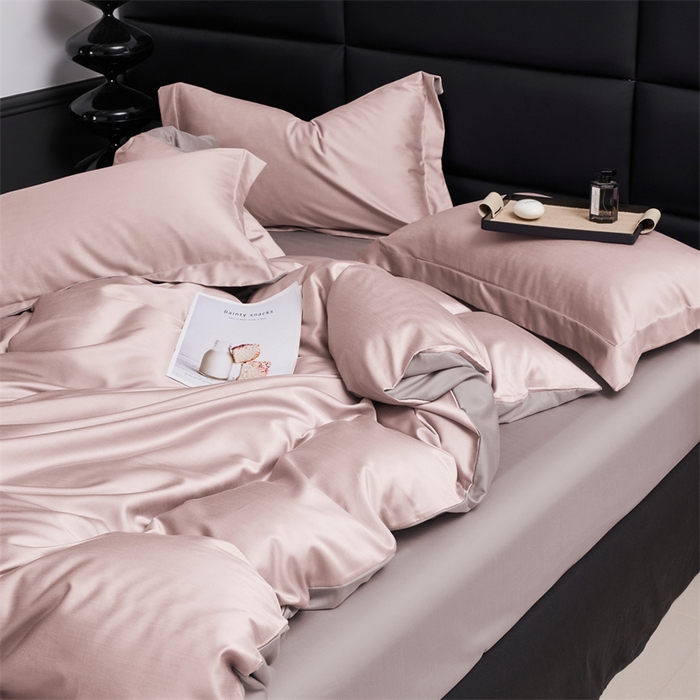 91家纺网 家纺一手货源 找家纺 顾家家居 2024新款兰精天丝棉磨毛双拼四件套 燕麦+丁香褐