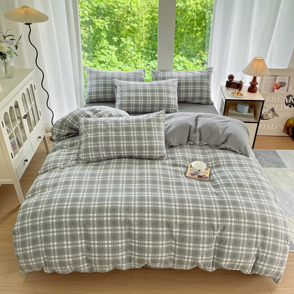 91家纺网 家纺一手货源 找家纺 优承佳生活馆 2025新款水洗云朵四件套（提供买家秀） 格纹灰