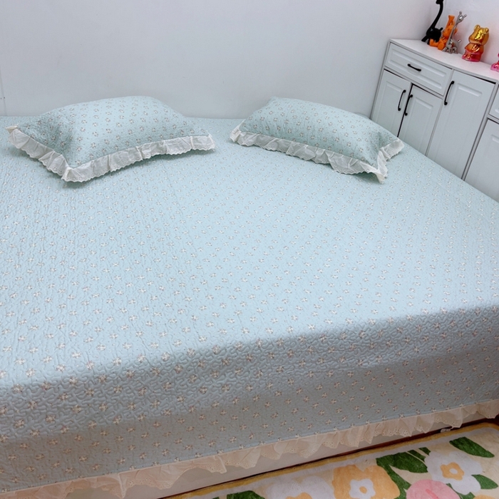 91家纺网 家纺一手货源 找家纺 暖居 2025新款纯棉绗缝夹棉榻榻米支持定制防滑全棉印花小碎花农村大炕盖三件套系列 兰庭