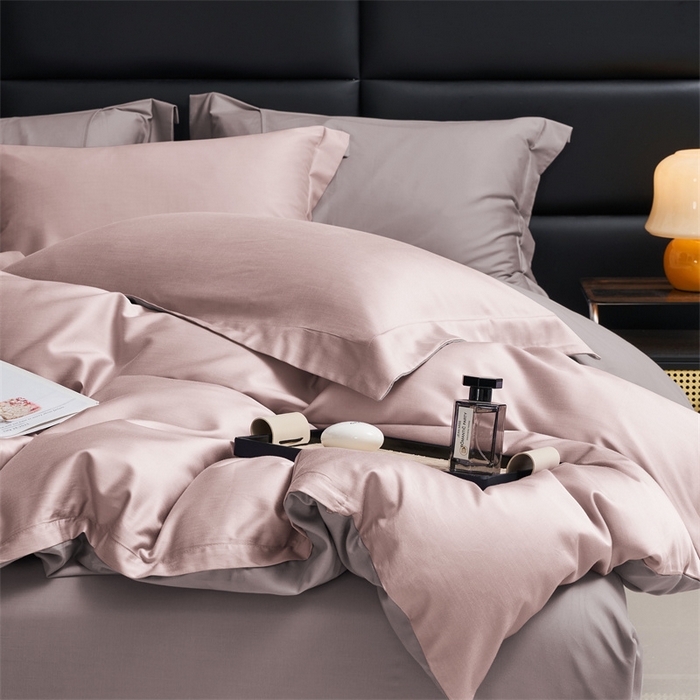 91家纺网 家纺一手货源 找家纺 顾家家居 2024新款兰精天丝棉磨毛双拼四件套 燕麦+丁香褐