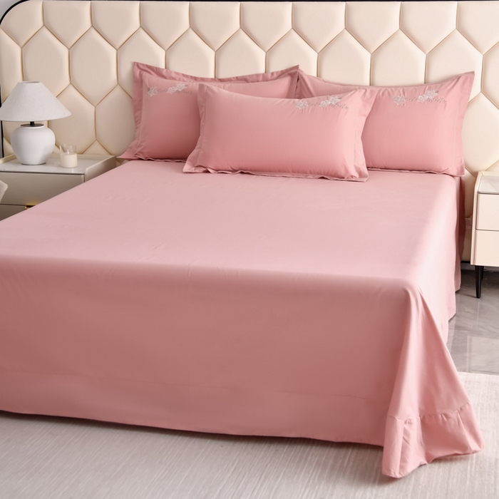 91家纺网 家纺一手货源 找家纺 江南春家纺 【柔-轻密】2025秋冬133x76高精密刺绣100%全棉四件套 【柔-轻密】春漫-海棠柚