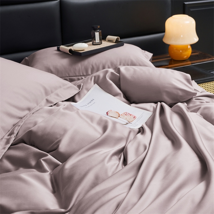91家纺网 家纺一手货源 找家纺 顾家家居 2024新款7A抗菌兰精天丝棉磨毛纯色四件套 丁香褐