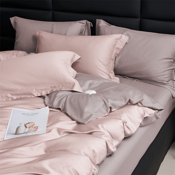 91家纺网 家纺一手货源 找家纺 顾家家居 2024新款兰精天丝棉磨毛双拼四件套 燕麦+丁香褐