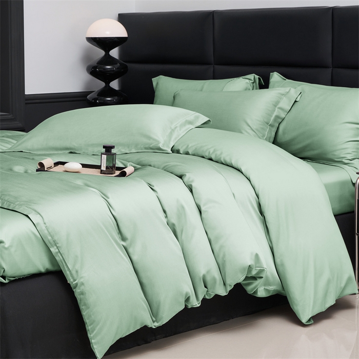 91家纺网 家纺一手货源 找家纺 顾家家居 2024新款7A抗菌兰精天丝棉磨毛纯色四件套 碧绿