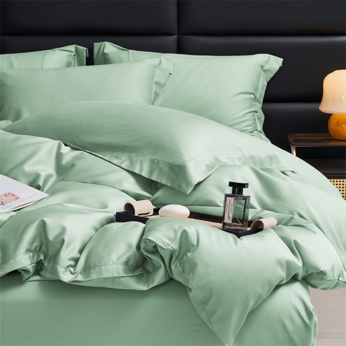 91家纺网 家纺一手货源 找家纺 顾家家居 2024新款7A抗菌兰精天丝棉磨毛纯色四件套 碧绿