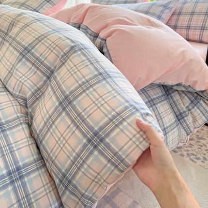 优承佳生活馆 2025新款水洗云朵四件套（提供买家秀） 格纹粉