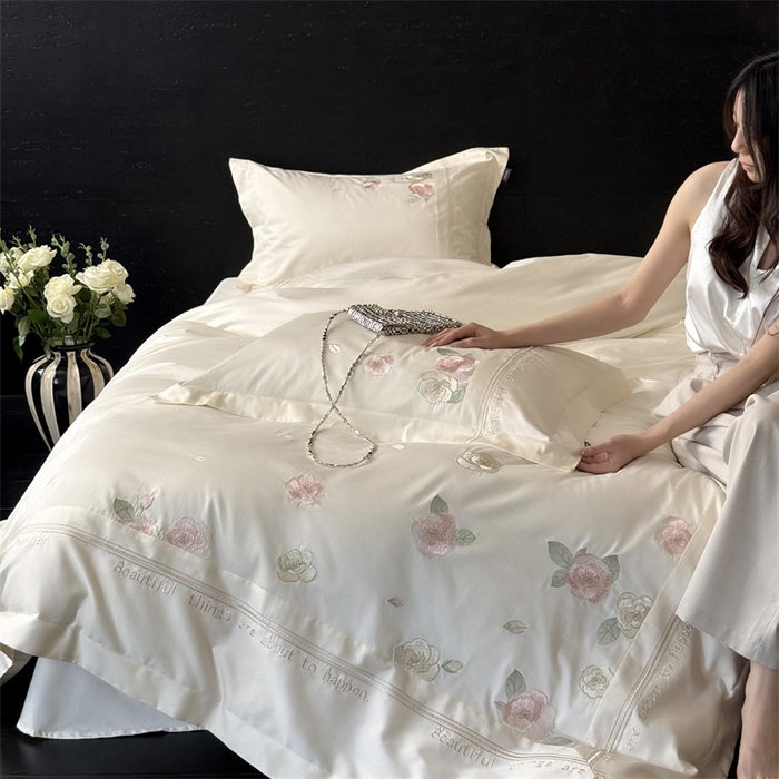 91家纺网 家纺一手货源 找家纺 MIU缪家居 2025新款100支全棉四件套-沁山茶 沁山茶-清雅白