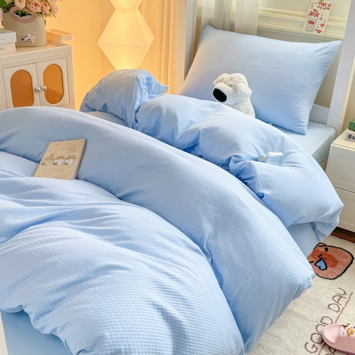 91家纺网 家纺一手货源 找家纺 （总）麒东家纺 2025新款圆豆纱华夫格学生三件套