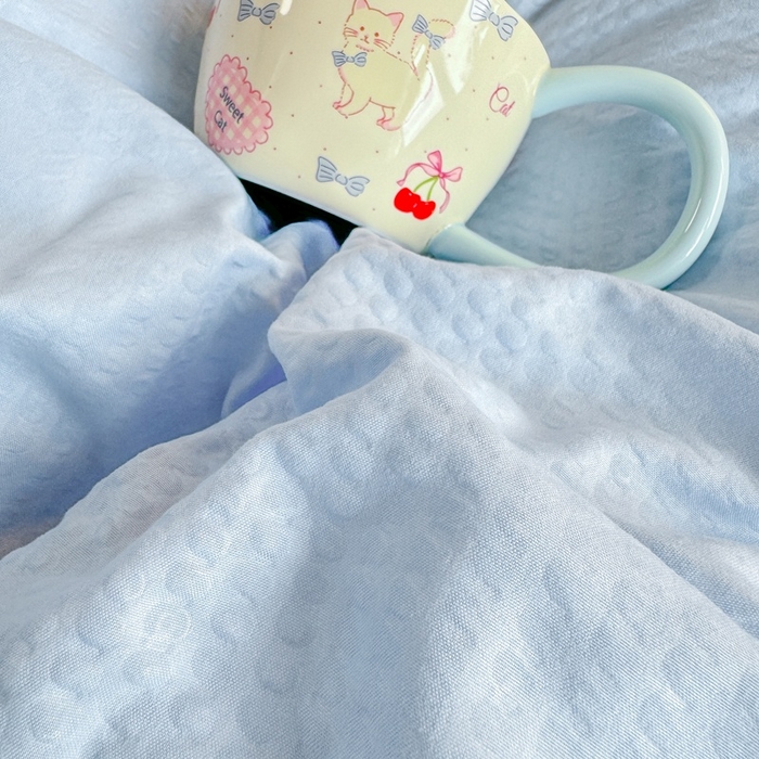 91家纺网 家纺一手货源 找家纺 （总）麒东家纺 2025新款圆豆纱华夫格学生三件套