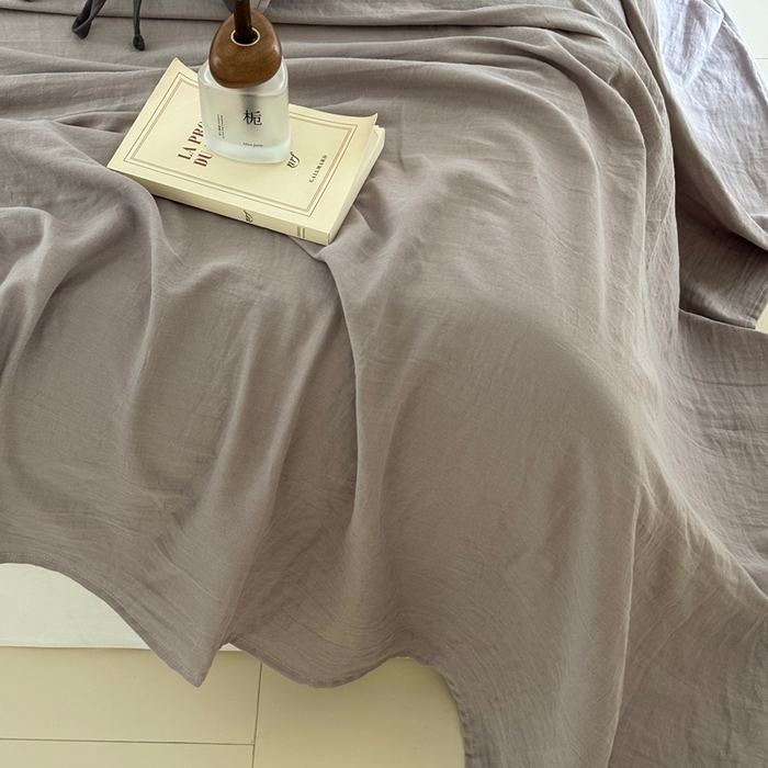 91家纺网 家纺一手货源 找家纺 FORTWO家纺原创设计（FOR TWO家纺） 2025新款双层纱撞色包边蝴蝶结款四件套-海盐 海盐-冰川灰