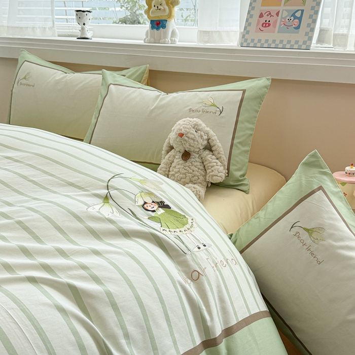 91家纺网 家纺一手货源 找家纺 慕尚家纺 2025新款全棉印花毛巾绣工艺款四件套 亲爱的朋友