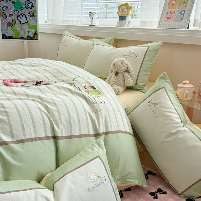 91家纺网 家纺一手货源 找家纺 慕尚家纺 2025新款全棉印花毛巾绣工艺款四件套 亲爱的朋友