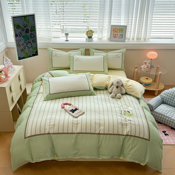 91家纺网 家纺一手货源 找家纺 慕尚家纺 2025新款全棉印花毛巾绣工艺款四件套 亲爱的朋友