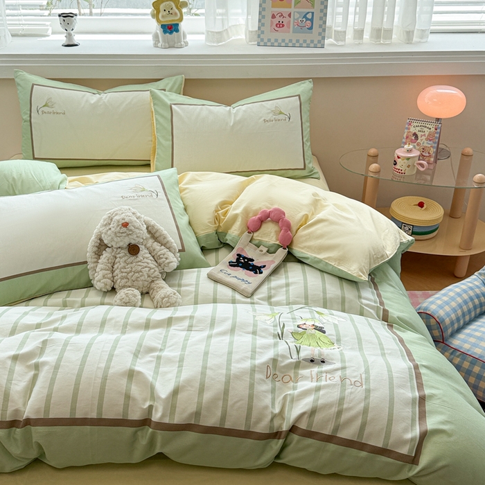 91家纺网 家纺一手货源 找家纺 慕尚家纺 2025新款全棉印花毛巾绣工艺款四件套 亲爱的朋友