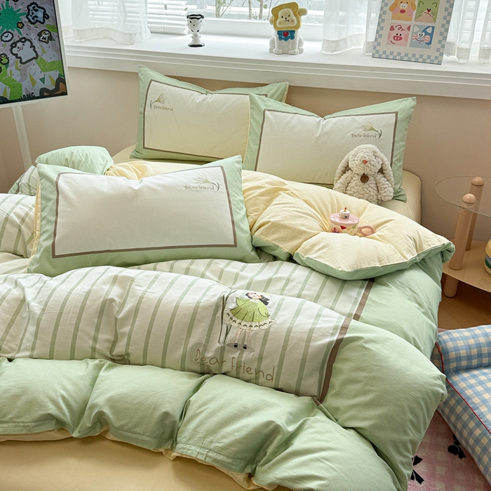 91家纺网 家纺一手货源 找家纺 慕尚家纺 2025新款全棉印花毛巾绣工艺款四件套 亲爱的朋友