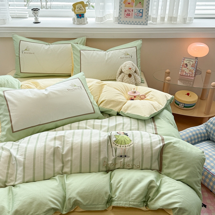 91家纺网 家纺一手货源 找家纺 慕尚家纺 2025新款全棉印花毛巾绣工艺款四件套 亲爱的朋友