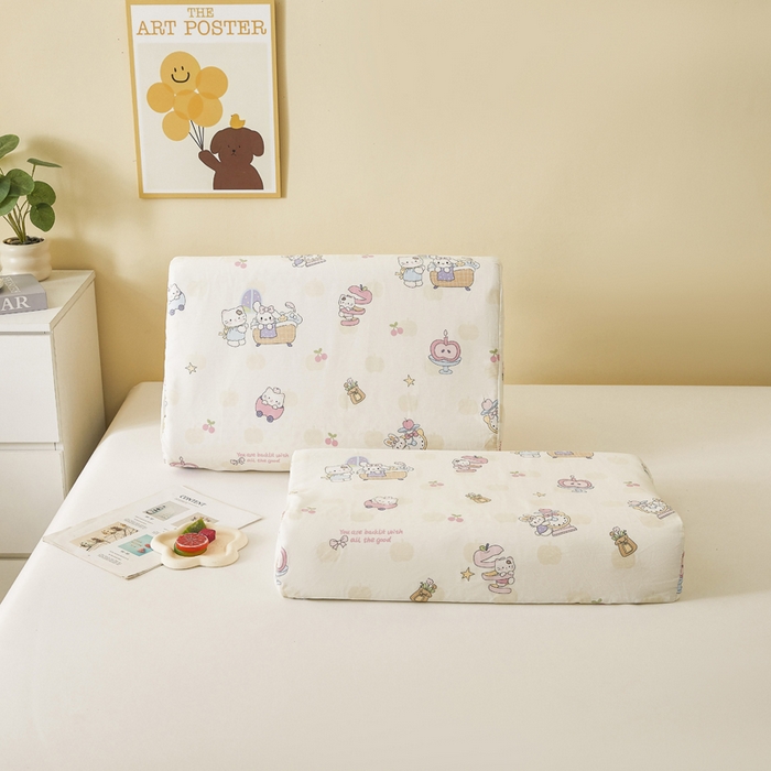 91家纺网 家纺一手货源 找家纺 （总）翎盈家纺 2025款ins风小清新卡通多规格纯棉乳胶枕专用枕套全棉枕头套