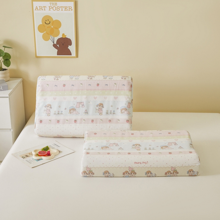 91家纺网 家纺一手货源 找家纺 （总）翎盈家纺 2025款ins风小清新卡通多规格纯棉乳胶枕专用枕套全棉枕头套