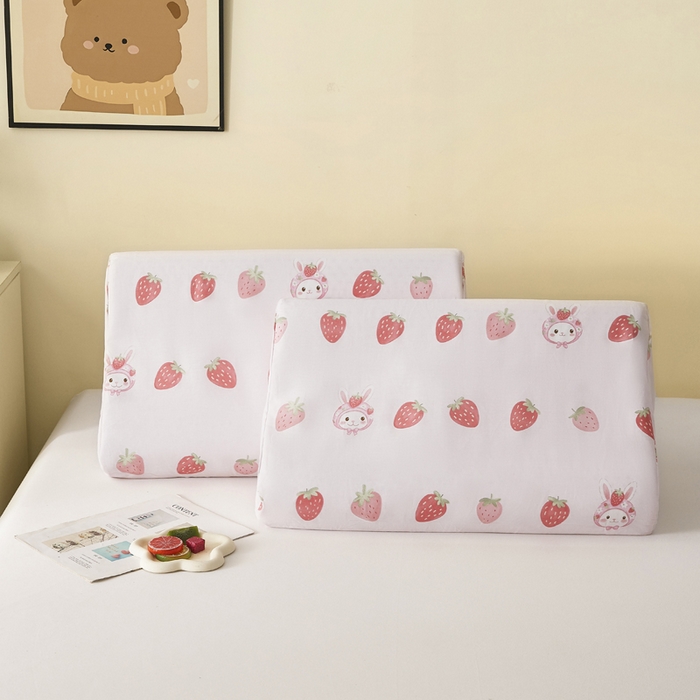 91家纺网 家纺一手货源 找家纺 翎盈家纺 2025款ins风小清新卡通多规格纯棉乳胶枕专用枕套全棉枕头套 草莓兔兔