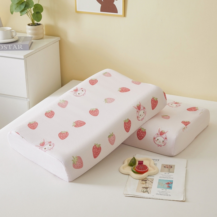 91家纺网 家纺一手货源 找家纺 翎盈家纺 2025款ins风小清新卡通多规格纯棉乳胶枕专用枕套全棉枕头套 草莓兔兔