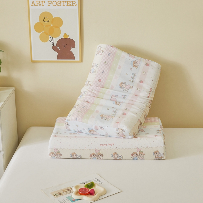 91家纺网 家纺一手货源 找家纺 翎盈家纺 2025款ins风小清新卡通多规格纯棉乳胶枕专用枕套全棉枕头套 快乐童年