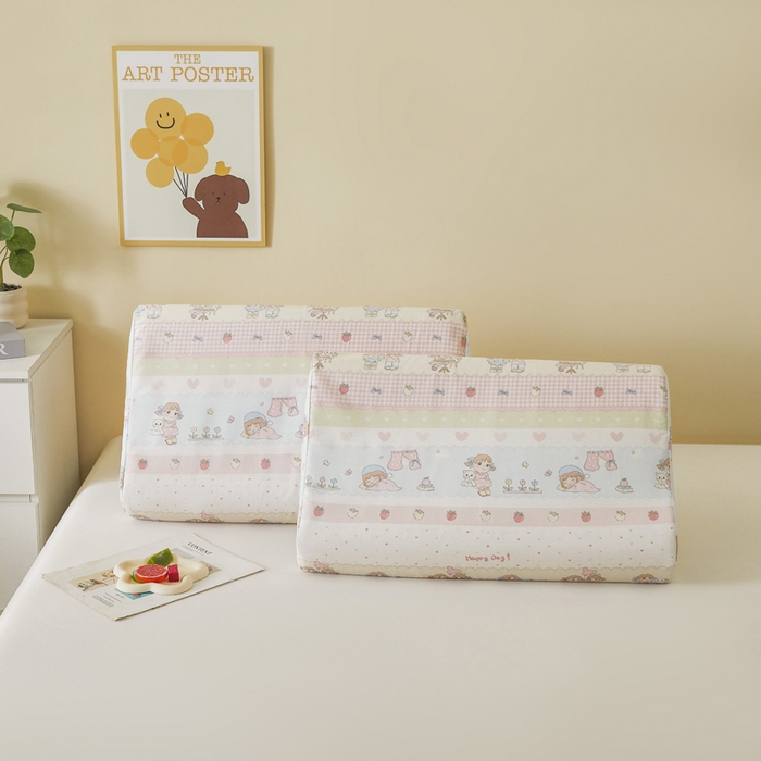 91家纺网 家纺一手货源 找家纺 翎盈家纺 2025款ins风小清新卡通多规格纯棉乳胶枕专用枕套全棉枕头套 快乐童年