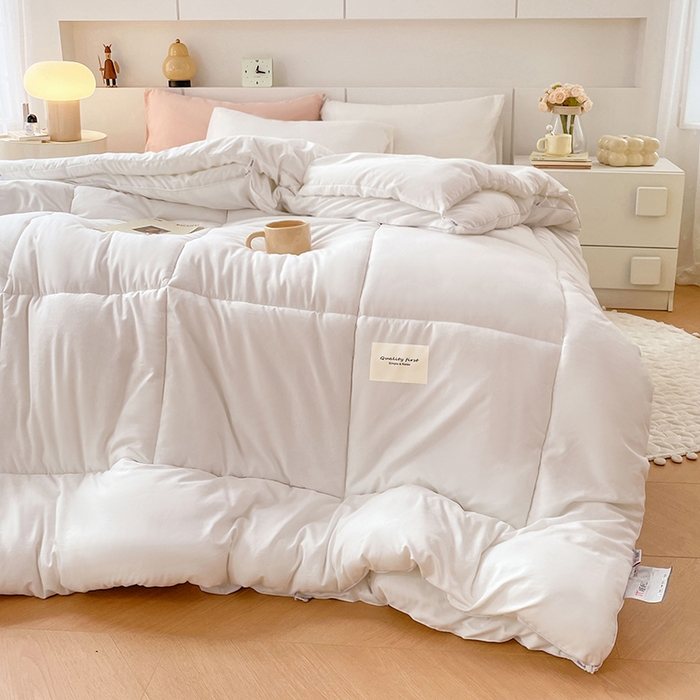 91家纺网 家纺一手货源 找家纺 VIP被业 2025新款磨毛二合一扣子款四季子母被学生冬被被子被芯 白色