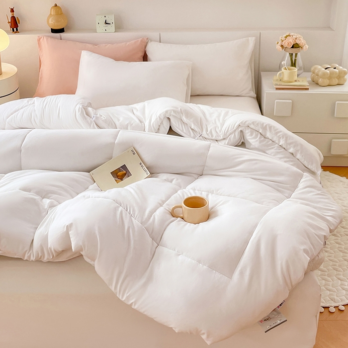 91家纺网 家纺一手货源 找家纺 VIP被业 2025新款磨毛二合一扣子款四季子母被学生冬被被子被芯 白色