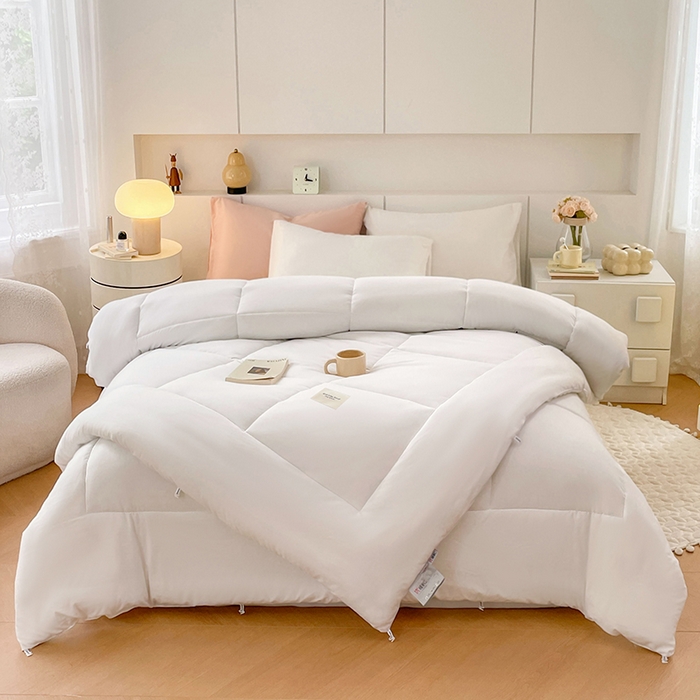 91家纺网 家纺一手货源 找家纺 VIP被业 2025新款磨毛二合一扣子款四季子母被学生冬被被子被芯 白色