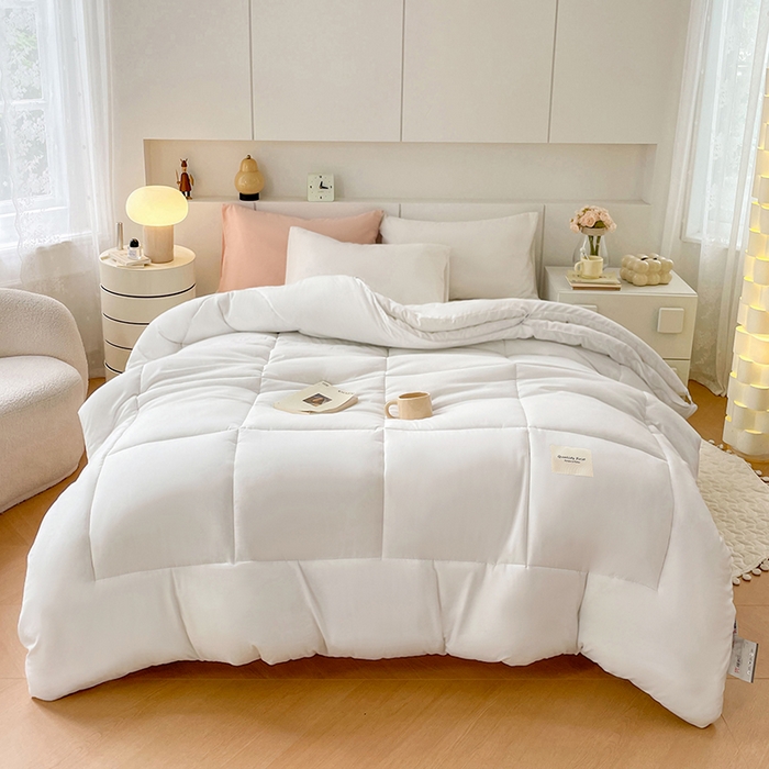 91家纺网 家纺一手货源 找家纺 VIP被业 2025新款磨毛二合一扣子款四季子母被学生冬被被子被芯 白色
