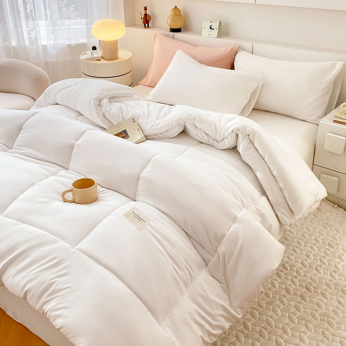 91家纺网 家纺一手货源 找家纺 VIP被业 2025新款磨毛二合一扣子款四季子母被学生冬被被子被芯 白色