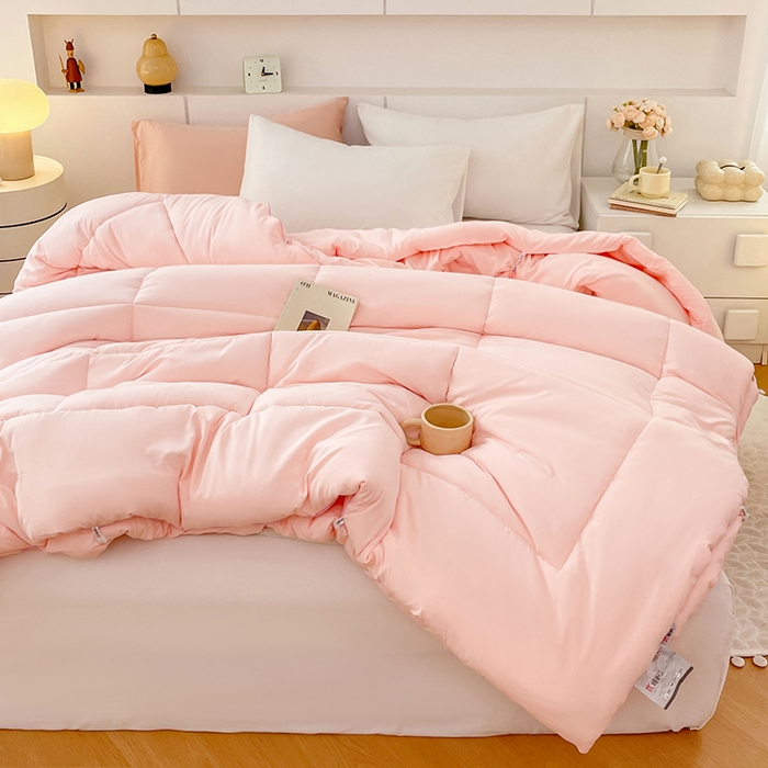 91家纺网 家纺一手货源 找家纺 VIP被业 2025新款磨毛二合一扣子款四季子母被学生冬被被子被芯 粉色