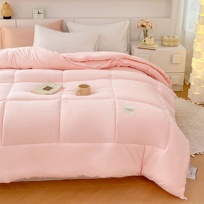 91家纺网 家纺一手货源 找家纺 VIP被业 2025新款磨毛二合一扣子款四季子母被学生冬被被子被芯 粉色