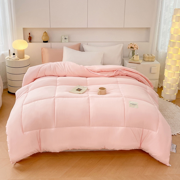 91家纺网 家纺一手货源 找家纺 VIP被业 2025新款磨毛二合一扣子款四季子母被学生冬被被子被芯 粉色