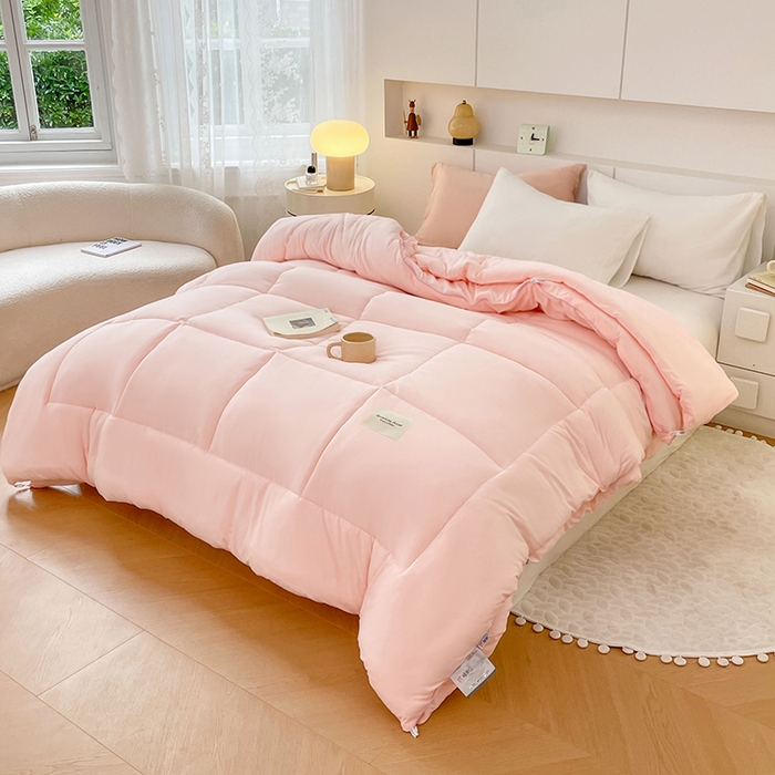 91家纺网 家纺一手货源 找家纺 VIP被业 2025新款磨毛二合一扣子款四季子母被学生冬被被子被芯 粉色