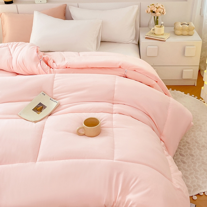 91家纺网 家纺一手货源 找家纺 VIP被业 2025新款磨毛二合一扣子款四季子母被学生冬被被子被芯 粉色