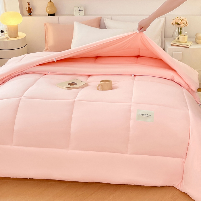 91家纺网 家纺一手货源 找家纺 VIP被业 2025新款磨毛二合一扣子款四季子母被学生冬被被子被芯 粉色