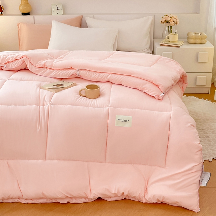91家纺网 家纺一手货源 找家纺 VIP被业 2025新款磨毛二合一扣子款四季子母被学生冬被被子被芯 粉色