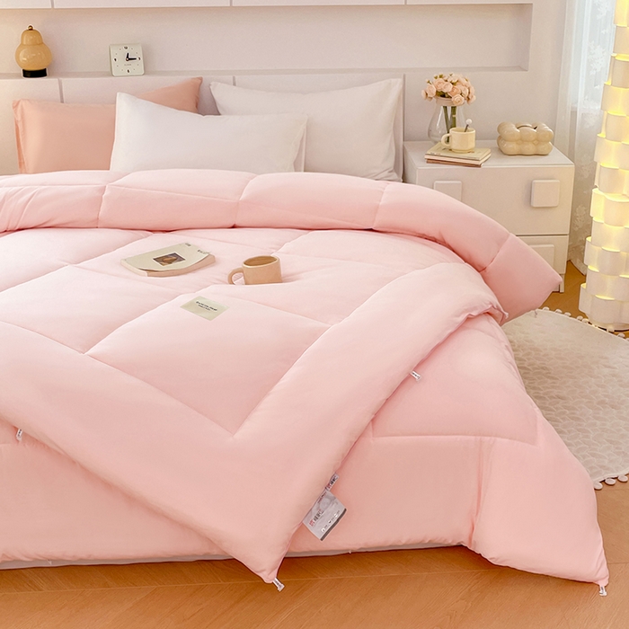 91家纺网 家纺一手货源 找家纺 VIP被业 2025新款磨毛二合一扣子款四季子母被学生冬被被子被芯 粉色