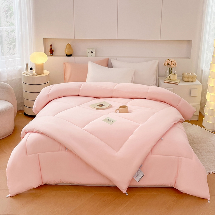 91家纺网 家纺一手货源 找家纺 VIP被业 2025新款磨毛二合一扣子款四季子母被学生冬被被子被芯 粉色