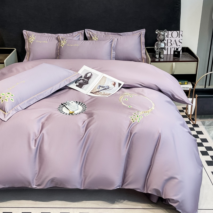 91家纺网 家纺一手货源 找家纺 艾迪尚家纺 2025新款120支刺绣长绒棉四六件套（新拍）-四六件套 孔雀-罗兰紫